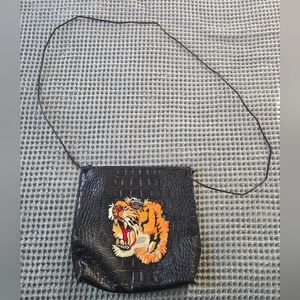 Graphic Black Crossbody Bag With Tiger Embroidery